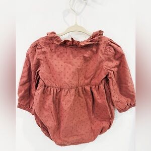 Little Planet- Baby Girl- Rust Dot Textured  Romper with Ruffle Collar